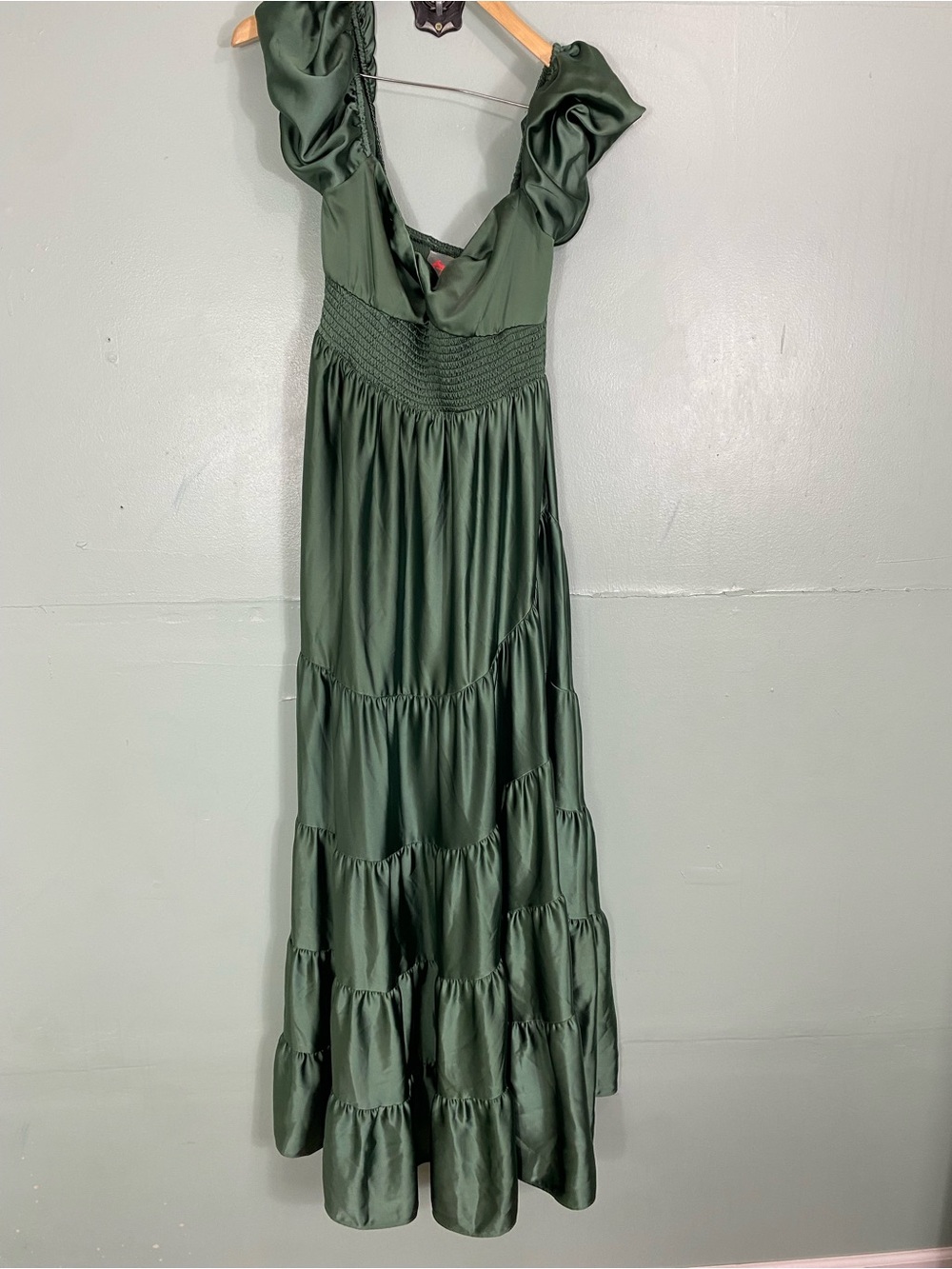 Free People Sundrenched Silky Maxi Dress Green Tiered Medium - Picture 2 of 14